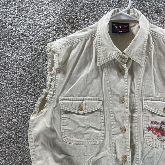 Vintage Bikers World Vest Womens XL Tan Bike Rally 2002 Logo Myrtle Beach SC Y2K - Picture 6 of 14